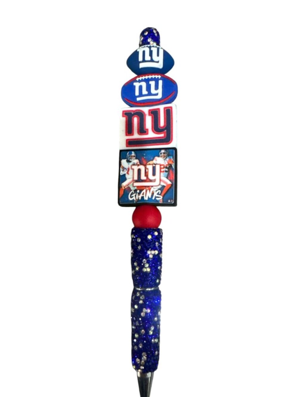 NY Giants Themed Beaded Glitter Pen With Logo Charms For Fans & Collectors